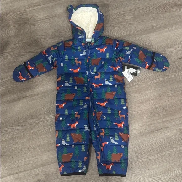 🆕 The Children's Place hooded Blue animal print Snowsuit 12-18 Months K4 - Picture 2 of 6